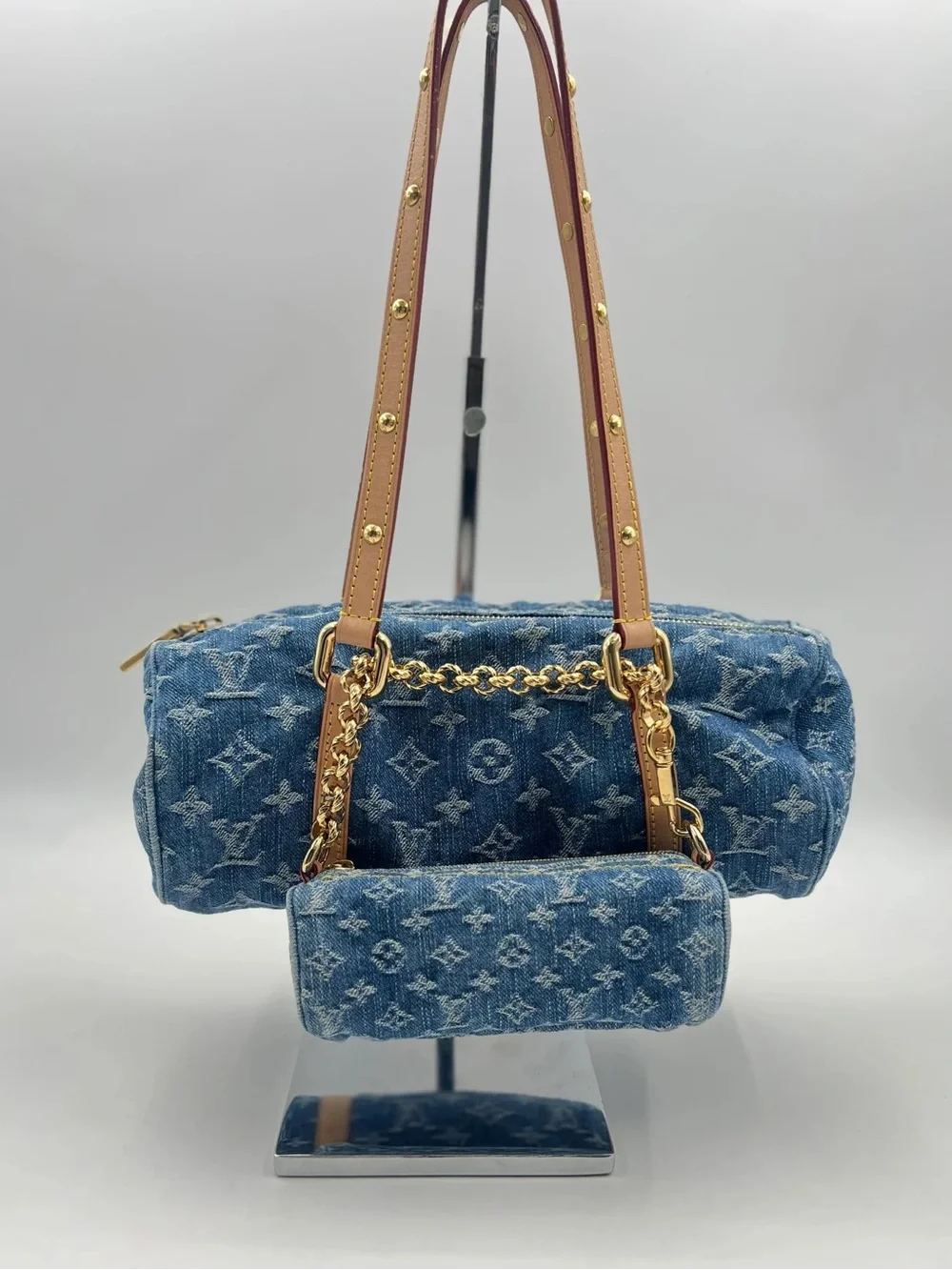 ‼️Authentic Louis Vuitton Denim Monogram Papillon Shoulder Bag With Mini Bag